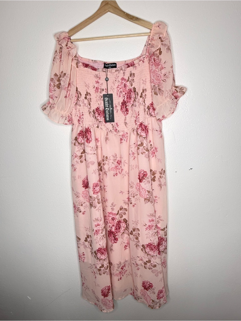 Scarlet Darkness Pink Floral Smocked Skirt 2XL